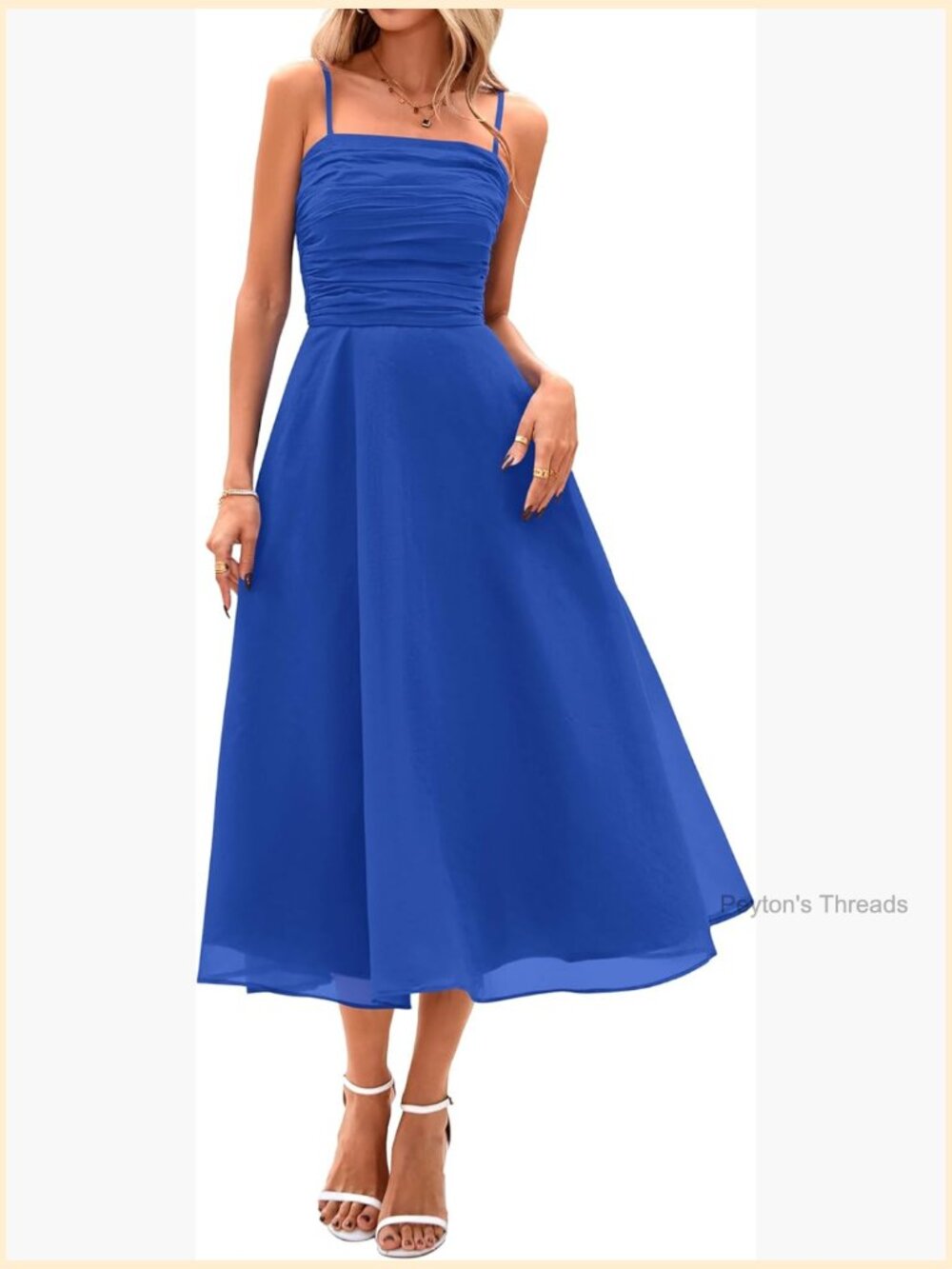 Sleeveless Square Neck Midi Dress in Royal Blue